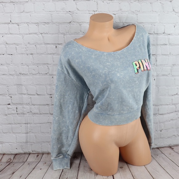 VS PINK logo Slouchy Crop Sweatshirt Tee - Picture 3 of 8